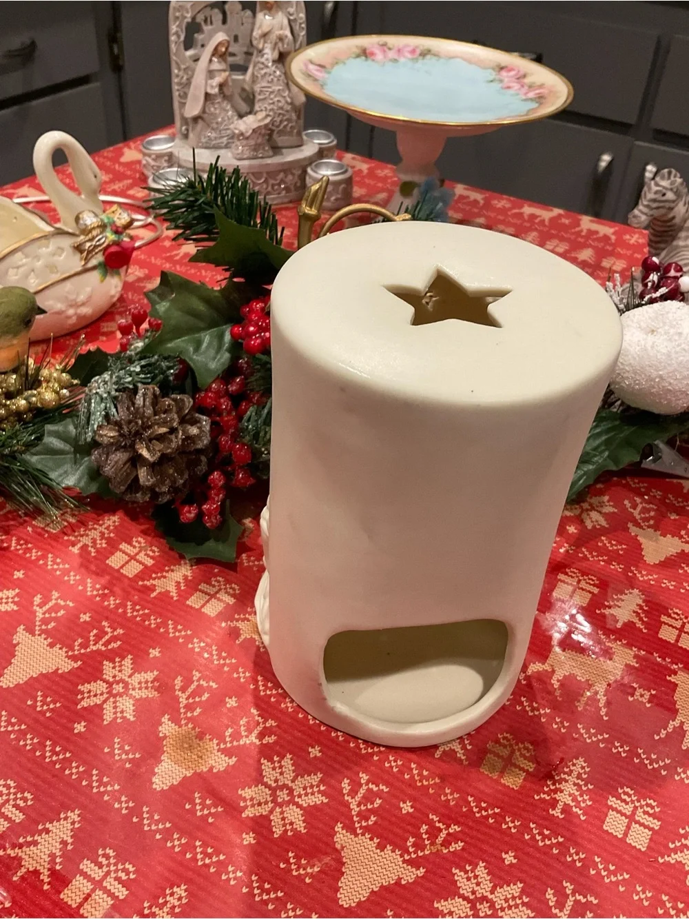 BP-White Ceramic Christmas Tree Luminary - Holiday Table Accent